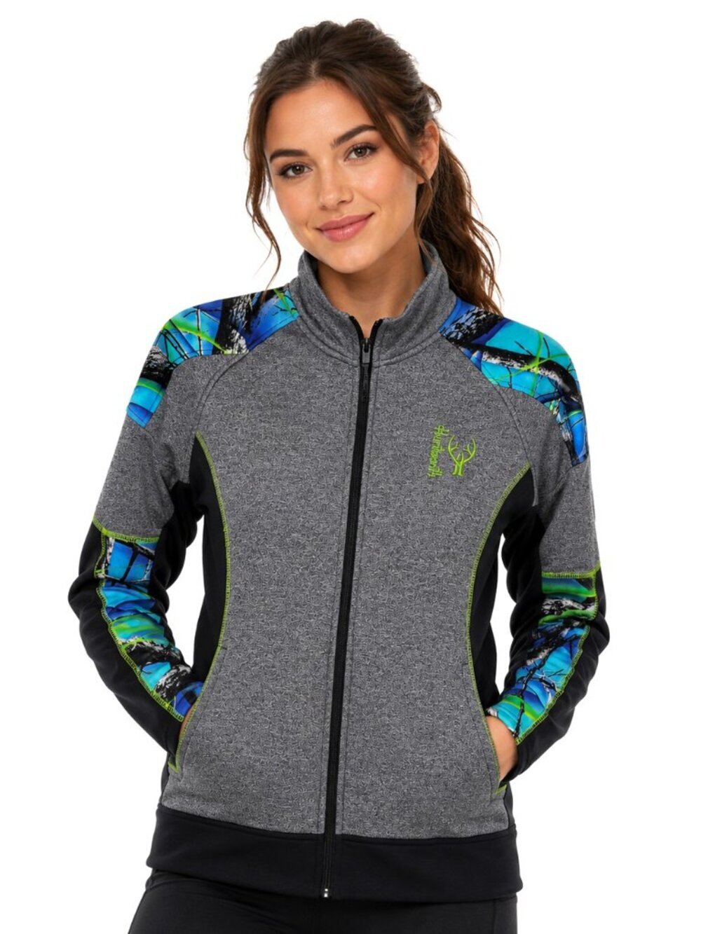 Huntworth Blue Multicolor Full Zip Fleece Jacket